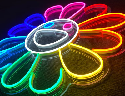 Cartel de flor margarita con neón LED en Moreno